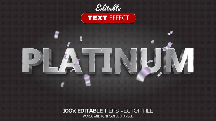Vettore tema platino effetto testo modificabile 3d