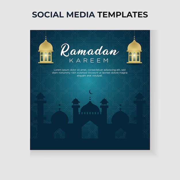 Tema post ramadan sui social media con elementi moschea e lanterna