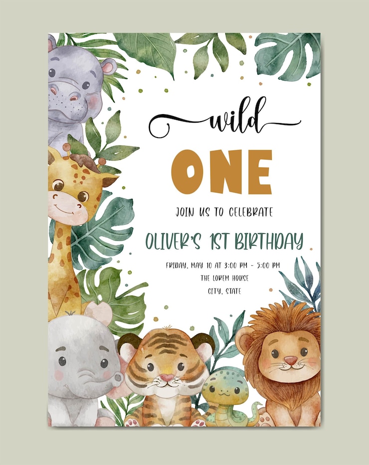 Tema safari acquerello biglietto d'invito di compleanno