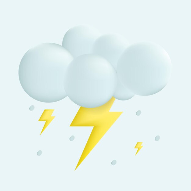 Tempesta meteorologica Disegno di illustrazione vettoriale in stile cartone animato 3d Thunderbolt