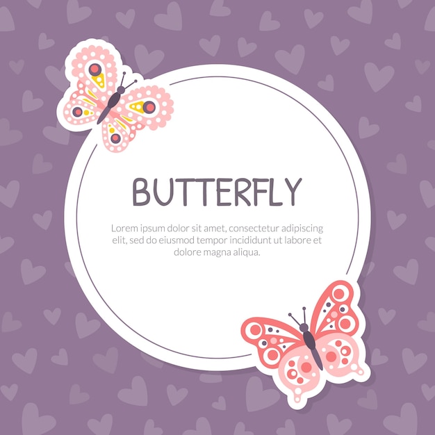 Template di banner a farfalla con bellissime farfalle e spazio per l'invito di testo Grazie per la scheda Cosmetica Perfumeria Prodotti di bellezza Design Illustrazione vettoriale a cartoni animati