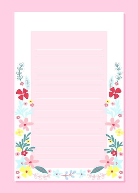 Template di blocchi di appunti di fiori disegnati a mano