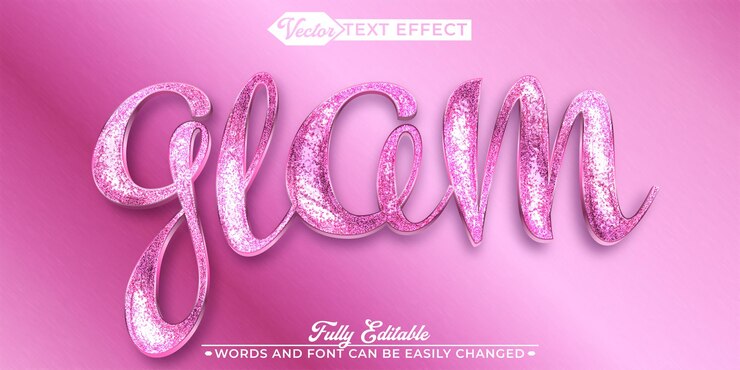 Vettore template di effetti di testo redattibili per glam vector rosa