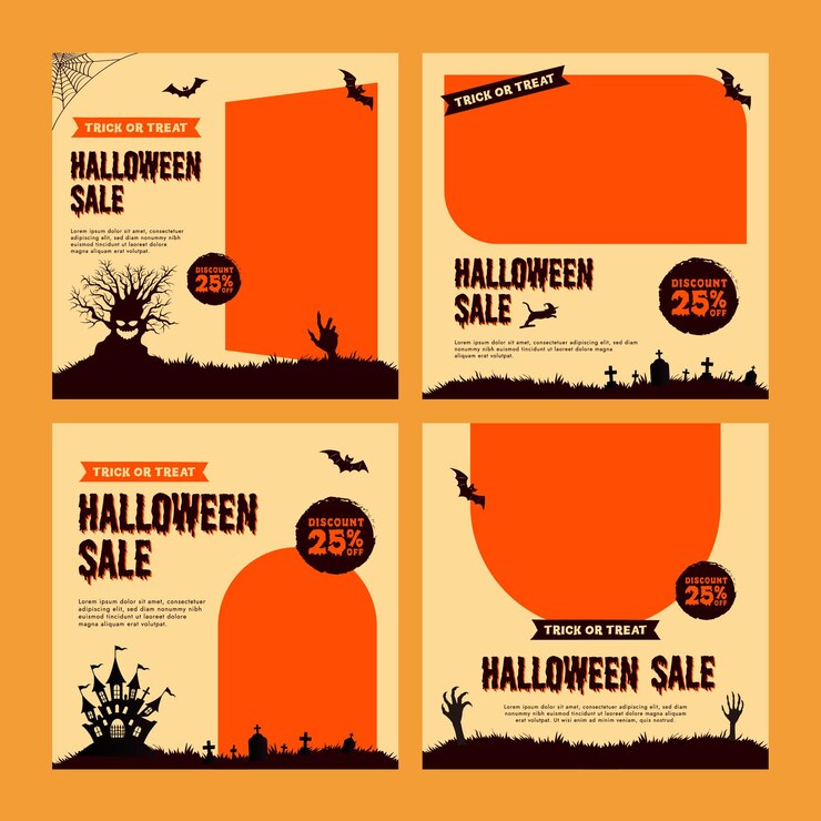 Vettore template di progettazione di post sui social media di halloween per la promozione