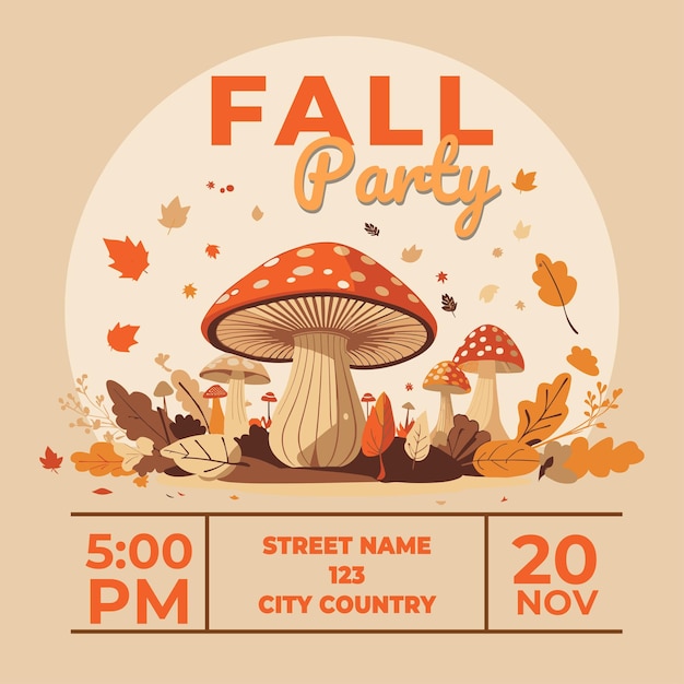 Template di social media per la festa d'autunno con funghi e foglie vettori di testo modificabili
