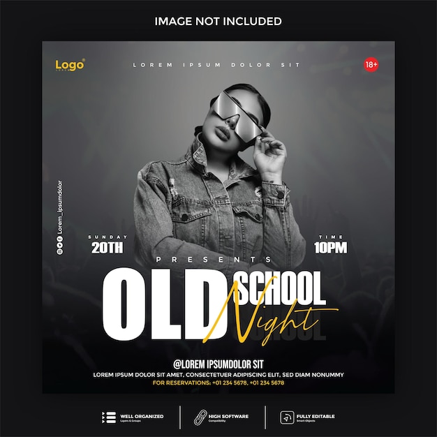 Template di volantini di night club a tema old school con gradiente scuro