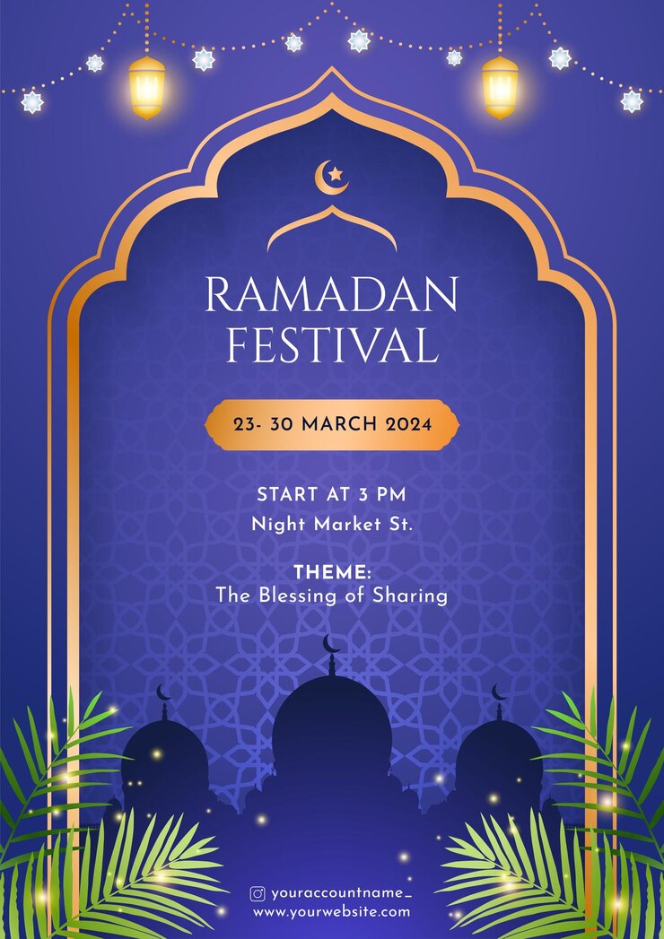 Vettore template di volantini per il festival del ramadan con un elegante sfondo islamico