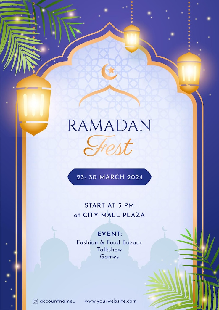 Vettore template di volantini per la festa del ramadan con un elegante sfondo islamico