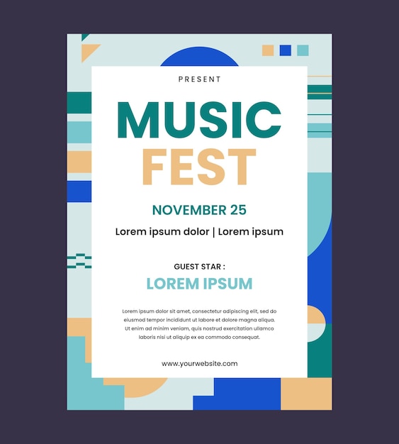 Template vettoriali di poster di festival di musica geometrica astratta colorata
