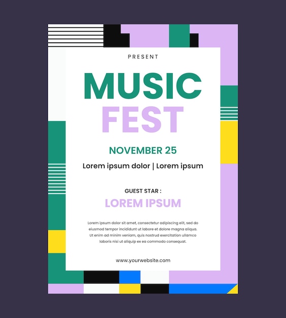 Template vettoriali di poster di festival di musica geometrica astratta colorata