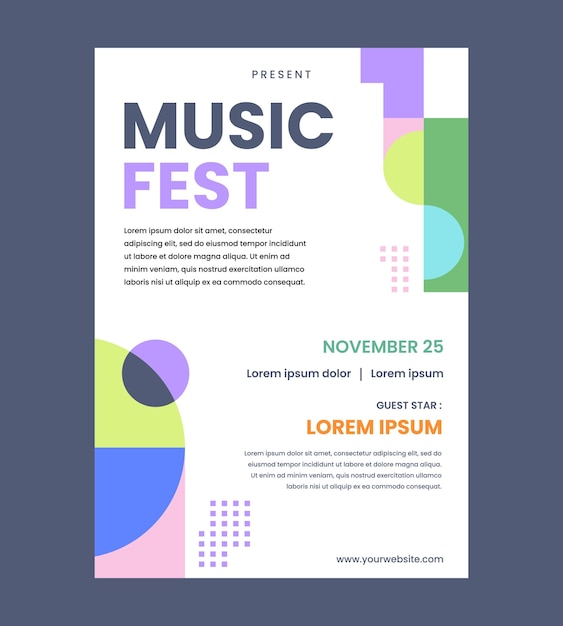 Template vettoriali di poster di festival di musica geometrica astratta colorata