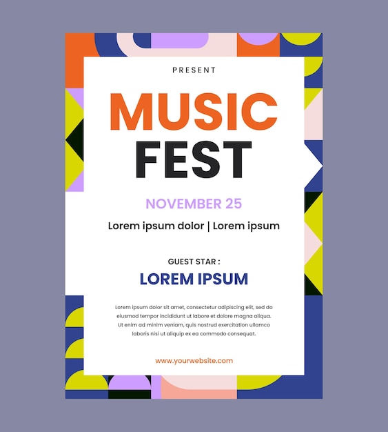 Template vettoriali di poster di festival di musica geometrica astratta colorata