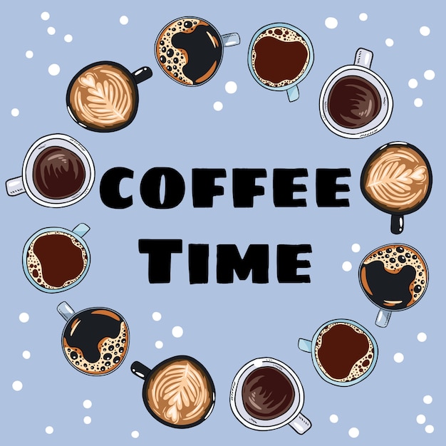Tempo del caffè. Ghirlanda decorativa di tazze e tazze di caffè
