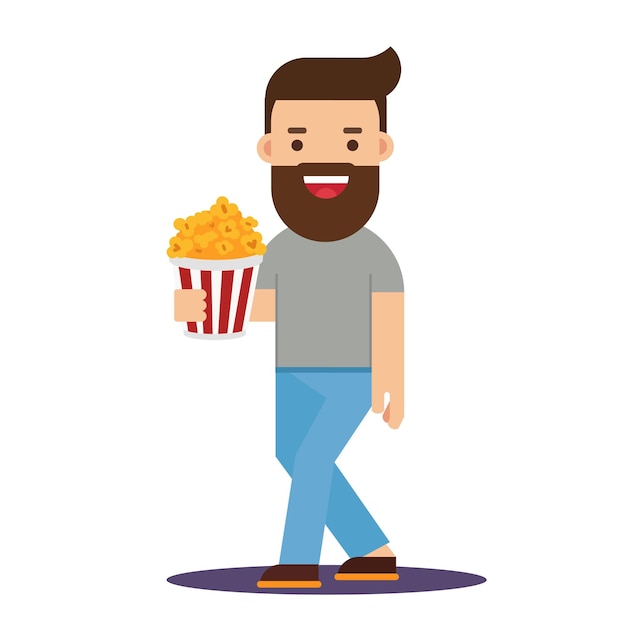 Tempo di film Giovane al cinema con popcorn