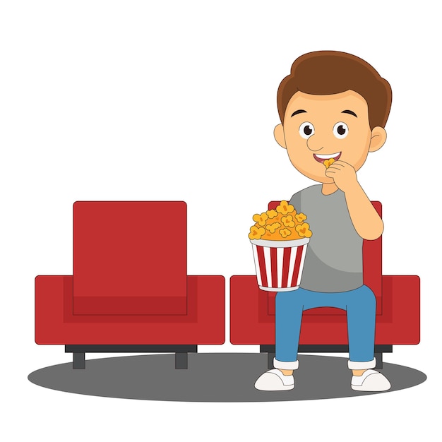 Tempo di film Giovane al cinema con popcorn
