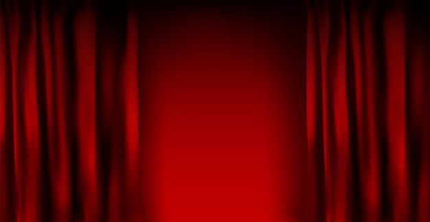 Tenda di velluto rosso colorato realistico piegato. Opzione tenda a casa al cinema.