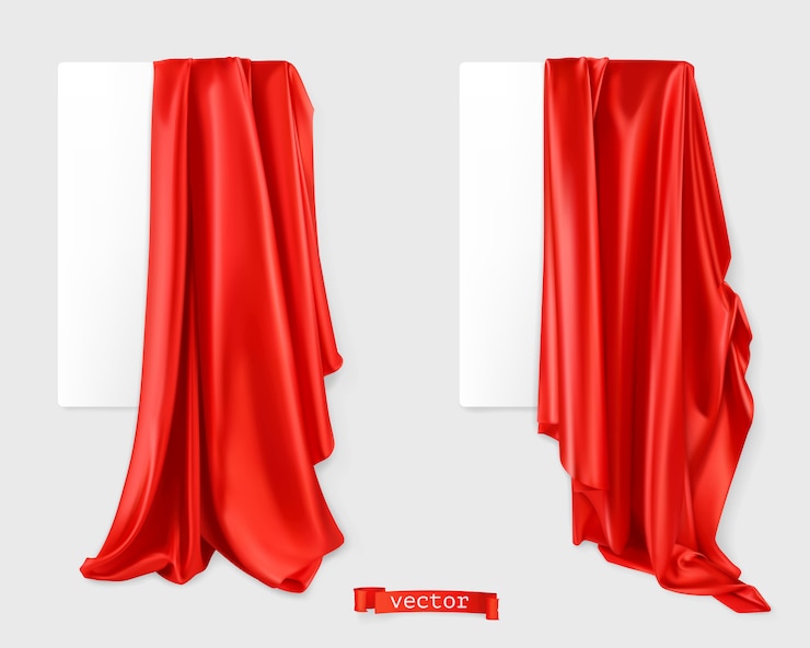 Vettore tenda rossa. tessuto per tendaggi. 3d realistico