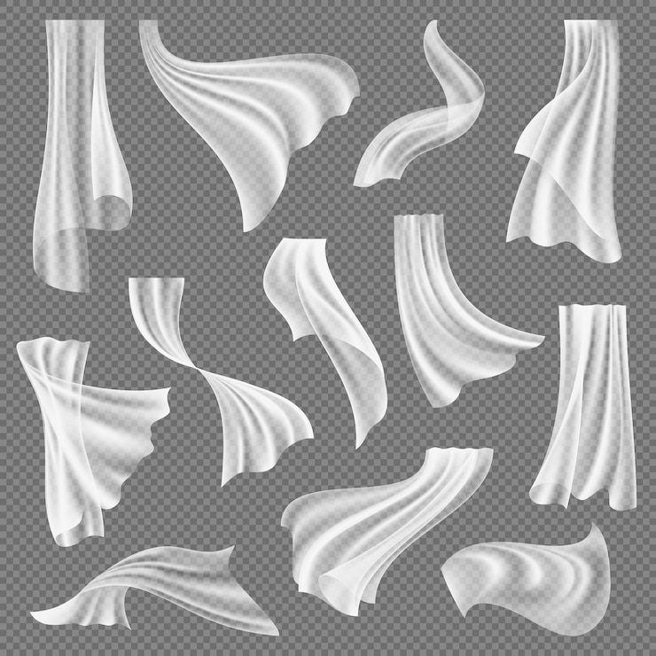 Vettore tende decorazione trasparente in tessuto per tende interne su appendini finestra vento set di modelli realistici vettoriali decenti