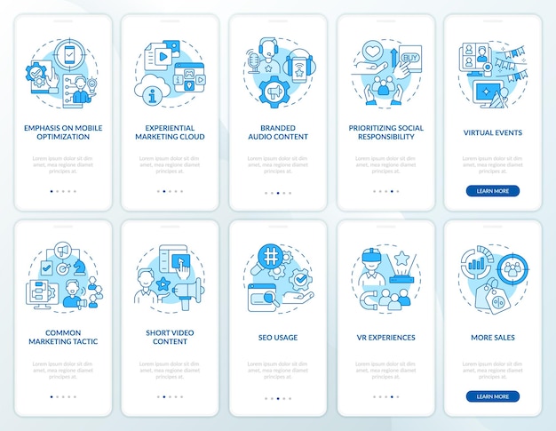 Tendenze di marketing blu per l'onboarding dello schermo dell'app mobile