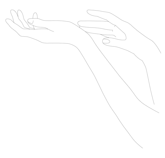 Tenendo le mani Palme in una riga Mani su uno sfondo bianco isolato