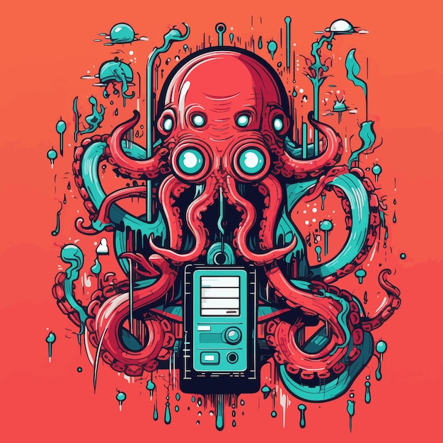 Tentaclepunk Gadget Vector Illustration Una fusione di tecnologie