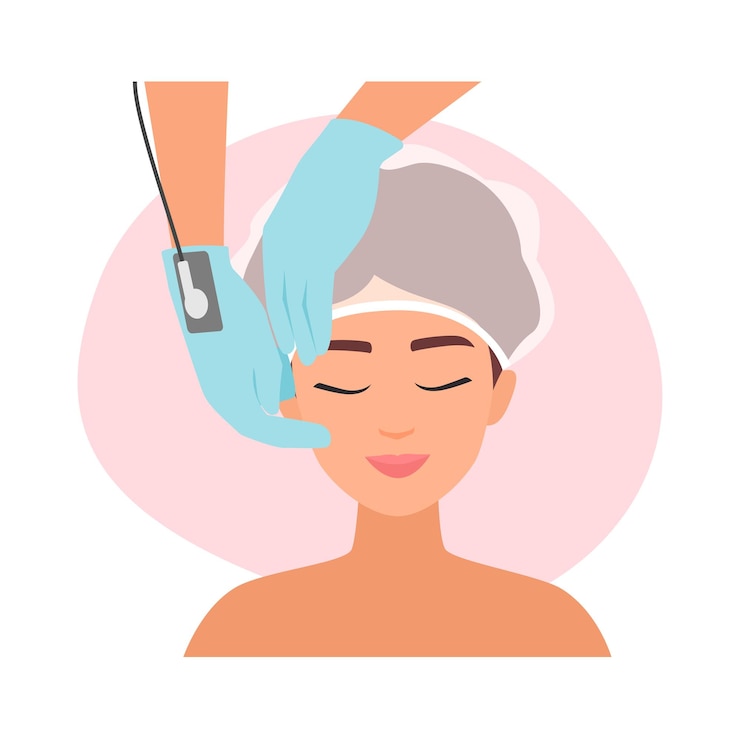 Vettore terapia a microcorrenti con guanti cosmetologia estetica per la pelle per donne