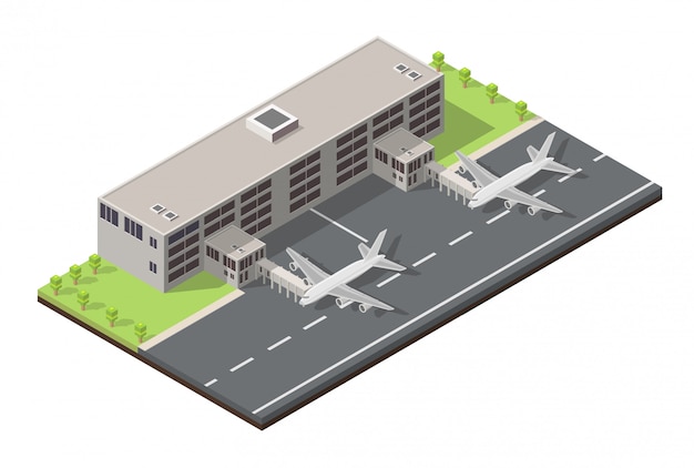 Terminal aeroportuale isometrico low poly.