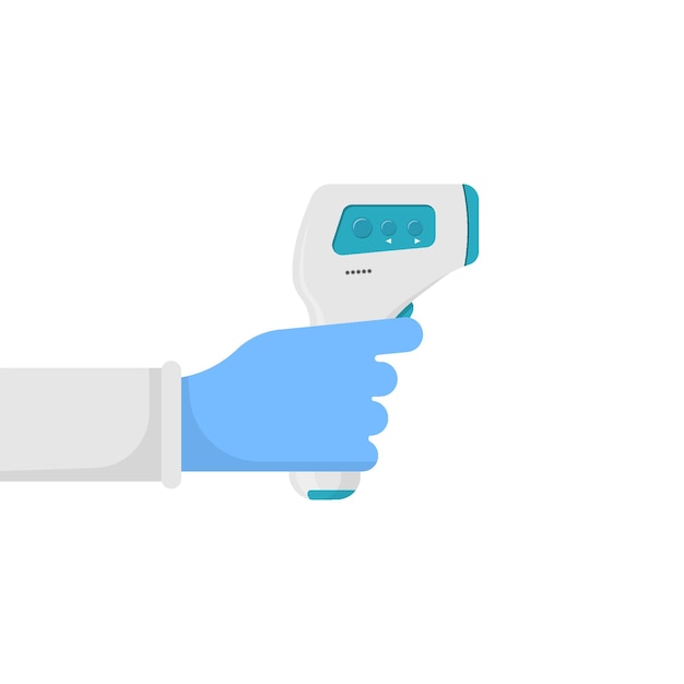 Termometro digitale a infrarossi senza contatto in mano medico isolato su sfondo bianco Illustrazione vettoriale