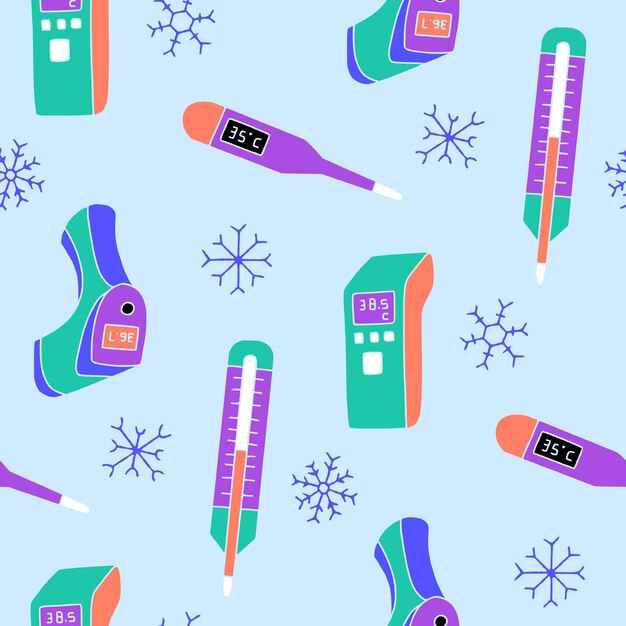 Termometro Temperatura Flacone di neve Vettore senza cuciture Illustrazione del modello per la stampa