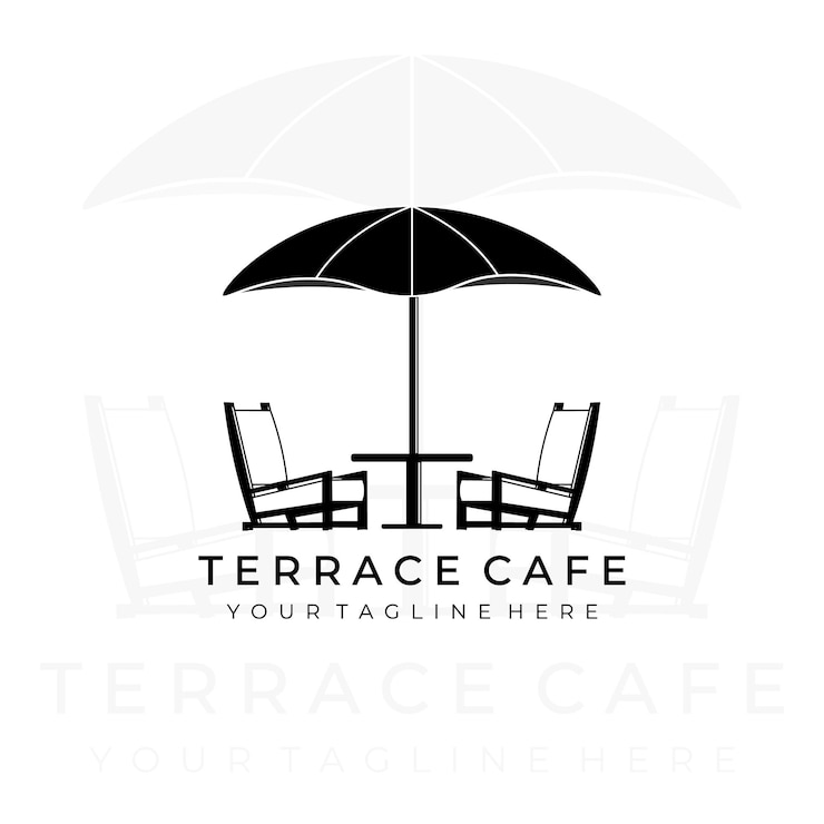 Vettore terrace cafe logo linea arte illustrazione vettoriale design creativo natura minimalista monoline contorno