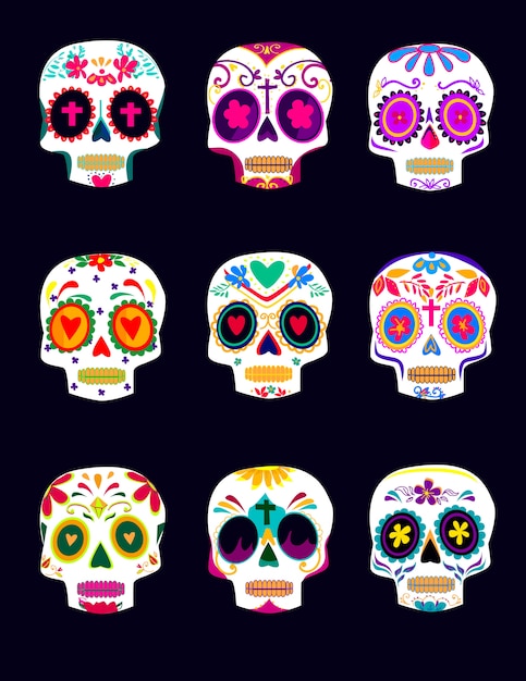 Teschi colorati decorativi impostare giorno dei morti