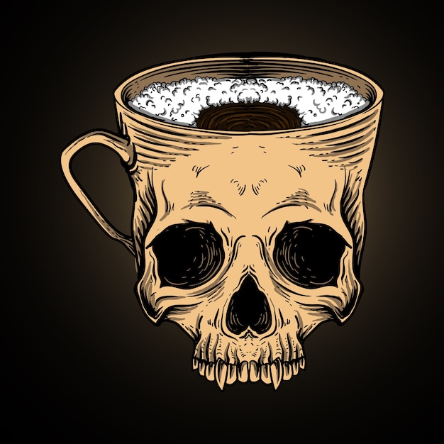 teschio della tazza di caffè di progettazione dell'illustrazione dell'opera d'arte