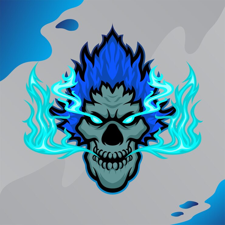 Teschio di fuoco Logo Masscot Esport Vettore Premium