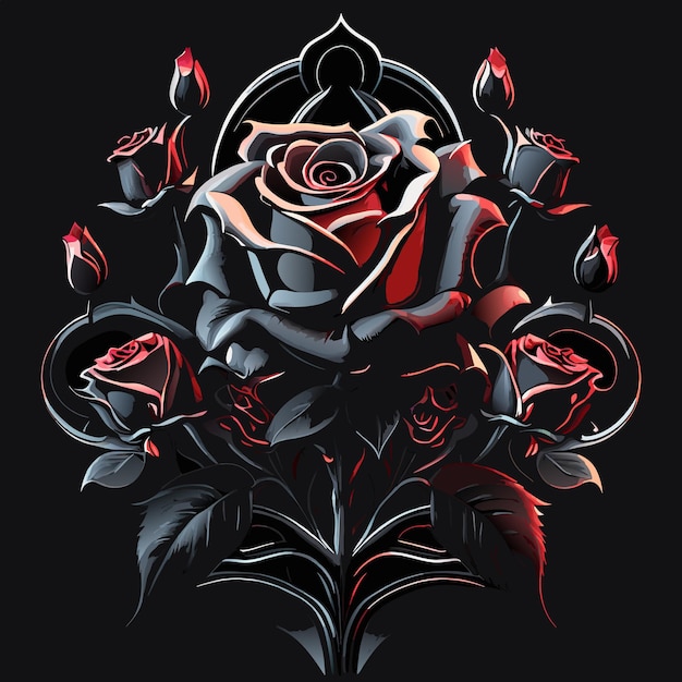 Teschio e rose testa di scheletro morto e fiori rossi tatuaggio gotico vintage disegnato a mano