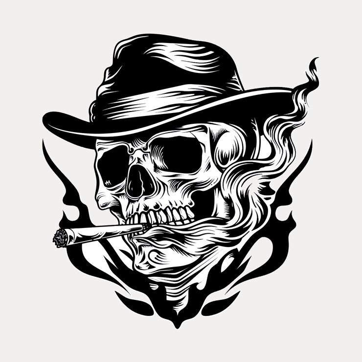Vettore teschio fumante con cappello