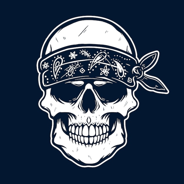 Teschio messicano di zucchero in bandana. Elemento di design per poster, t-shirt, biglietti, banner. Illustrazione vettoriale