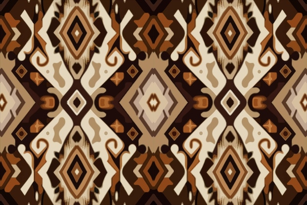 Tessuto tessile Ikat folklore geometrico ornamento modello senza cuciture tono marrone Linea grafica astratta