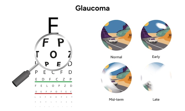 Test oculari oftalmologici Glaucoma precoce a metà e a fine periodo