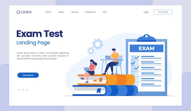 Test online e verifica delle risposte esame test quiz illustrazione vettoriale piatta modello di pagina di destinazione