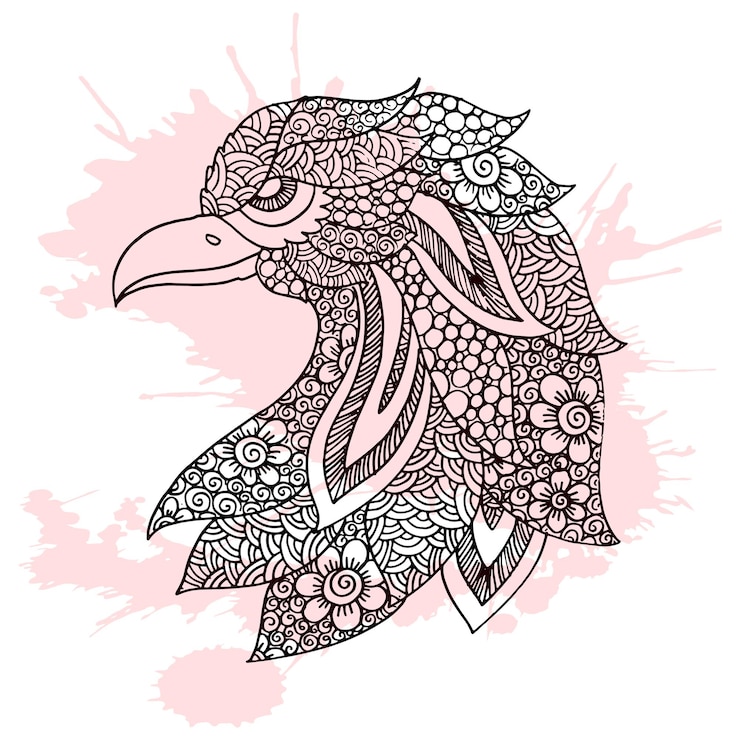 Vettore testa d'aquila zentangle colorazione pagina illustrazione zentangle doodle illustrazione vettore