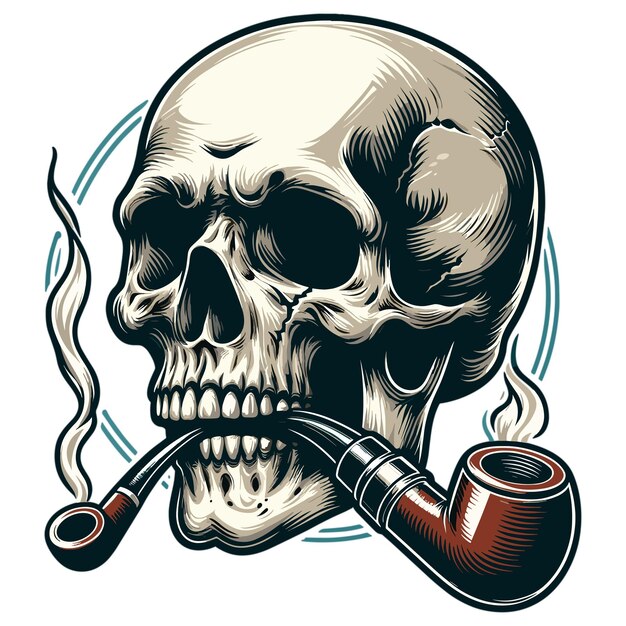 Testa del cranio con vettore di pipa da fumo
