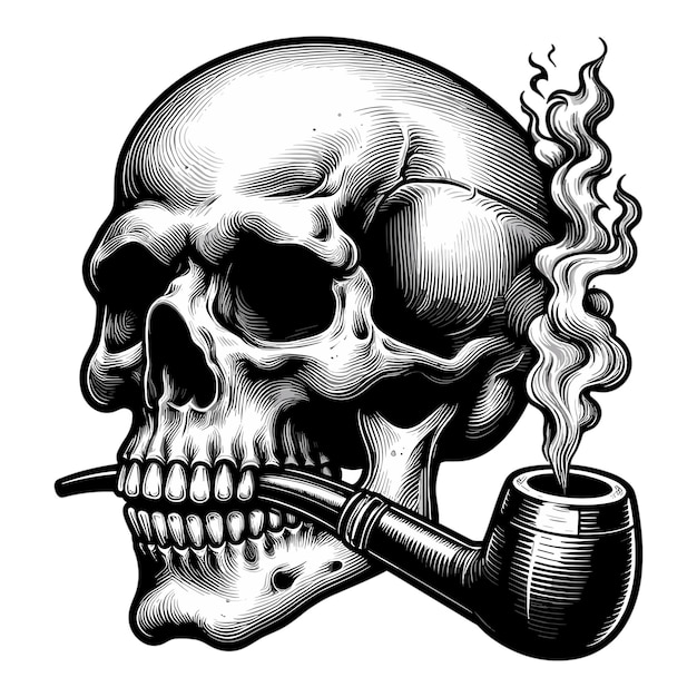 Testa del cranio con vettore di pipa da fumo