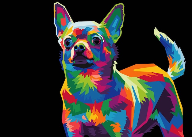 Testa di cane chihuahua colorata con stile WPAP fresco e isolato in stile pop art