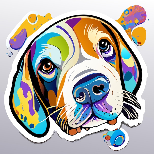 Testa di cane vernice splash art disegnato a mano piatto elegante adesivo cartone animato icona concetto illustrazione isolata