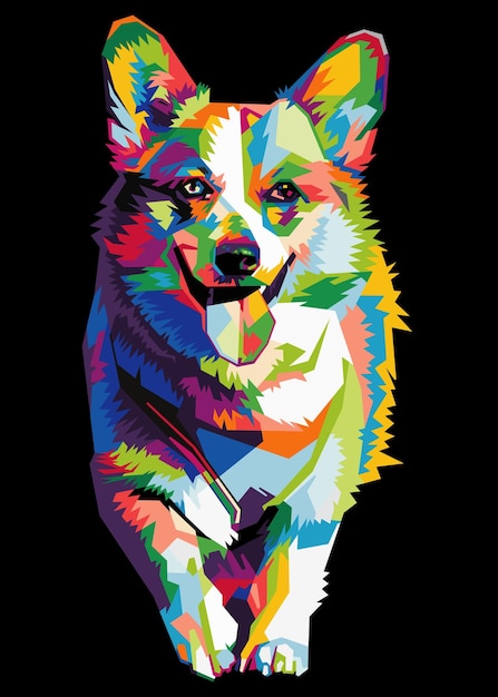 Testa di cane Welsh Corgi colorata con stile WPAP isolato in stile pop art