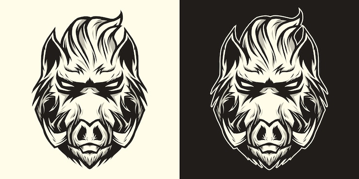 Vettore testa di cinghiale logo line art