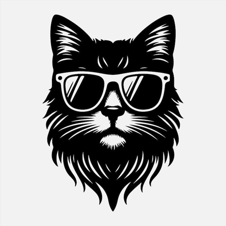 Vettore testa di gatto che indossa occhiali da sole disegno vettoriale di silhouette