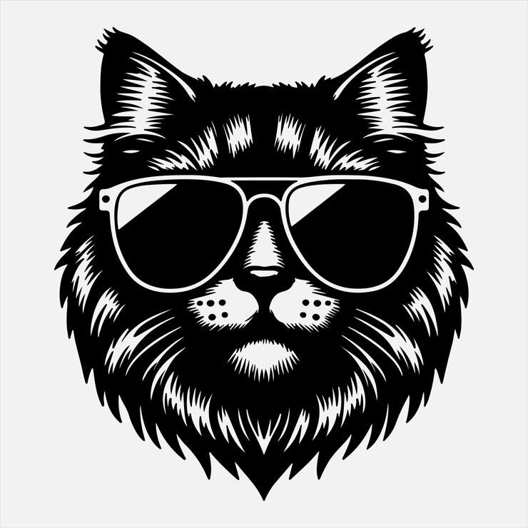Vettore testa di gatto che indossa occhiali da sole disegno vettoriale di silhouette