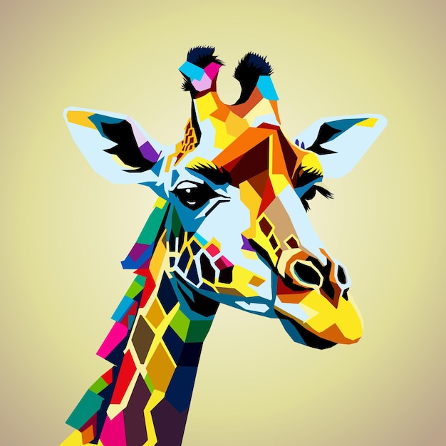 testa di giraffa disegnata utilizzando l'illustrazione vettoriale pop art in stile WPAP