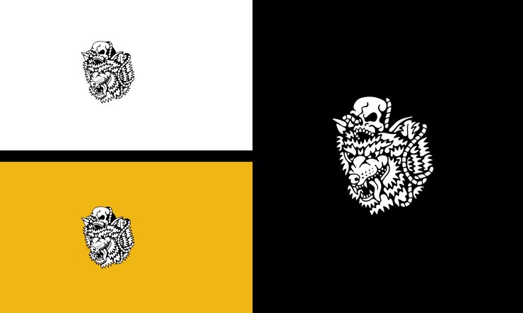 Vettore testa di lupo e testa cranio vettore linea arte design piatto